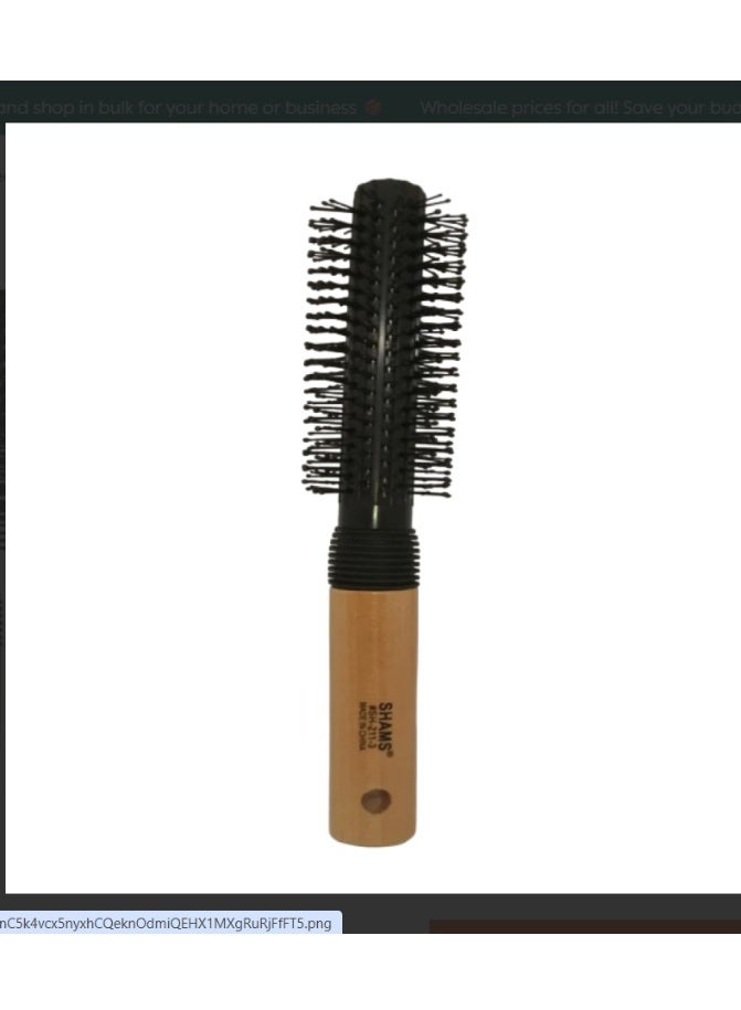 SHAMS Round Hair Brush with Wooden Handle – Model SH-211-3 | Styling & Blow Dry Brush